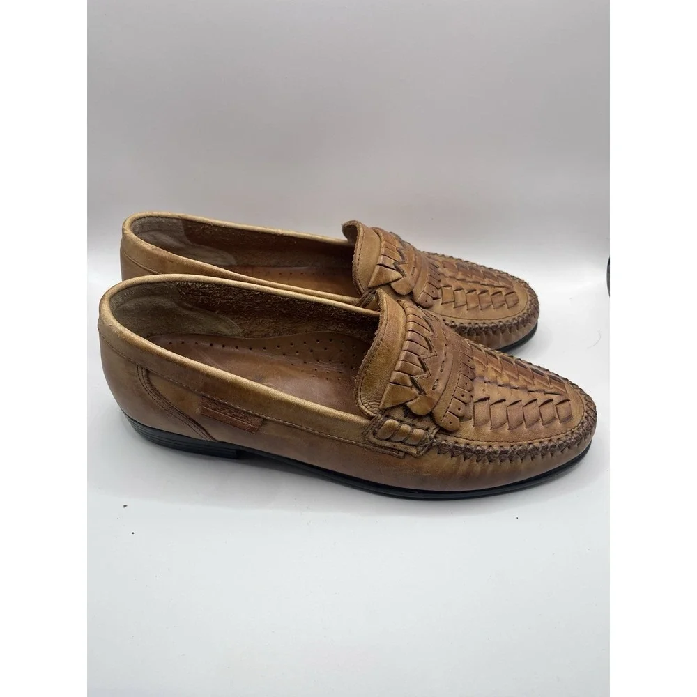 Wytcher Men's Brown Leather Woven Slip-On Loafers Round Toe Size 7 1/2
